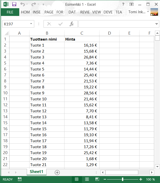 Esimerkki Excel VBA-ohjelmoinnin tehokkuudesta